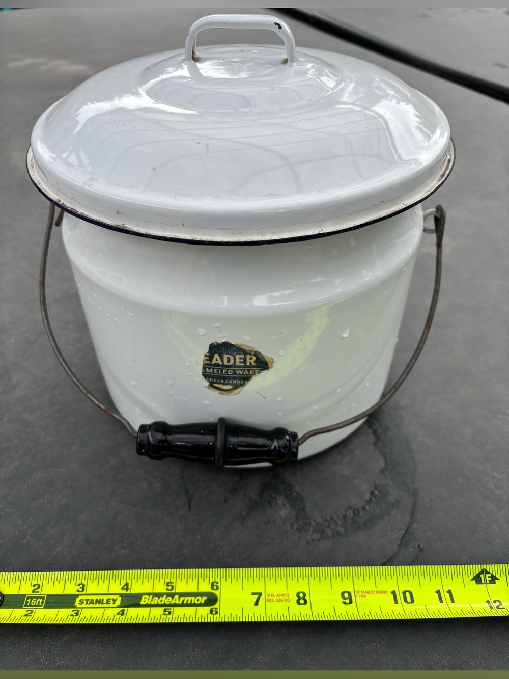 Antique Enamelware Chamber Pot with Lid